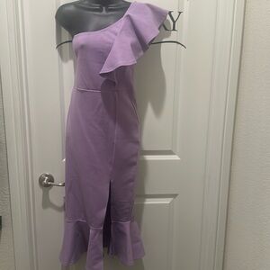 Purple ruffle sleeve one shoulder dress